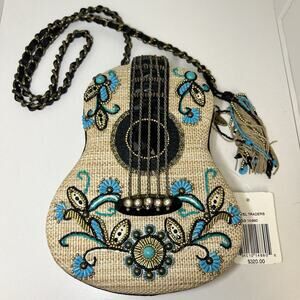 Mary Frances Unplugged Cream Woven and NWT Turquoise Beaded Guitar Bag *RARE